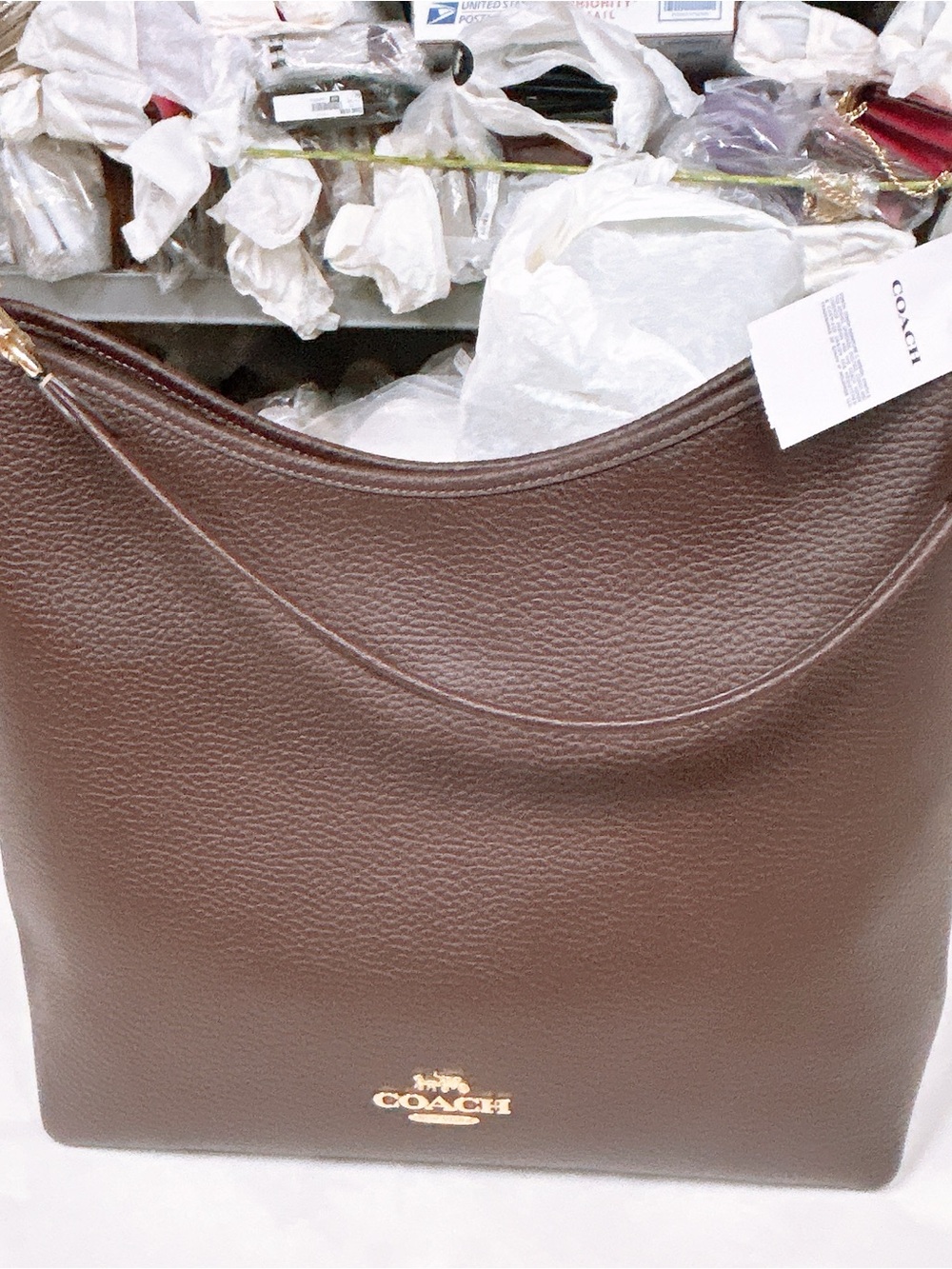 Coach Pebble Leather Laurel large Shoulder Hobo with Gold hardware/maple color - Picture 6 of 13